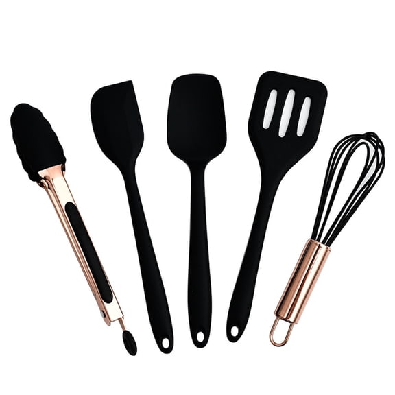 5 Pcs Silicone Cooking Utensils Kitchen Utensil Set-Heat Resistant-Kitchen Gadgets Cookware Set.black