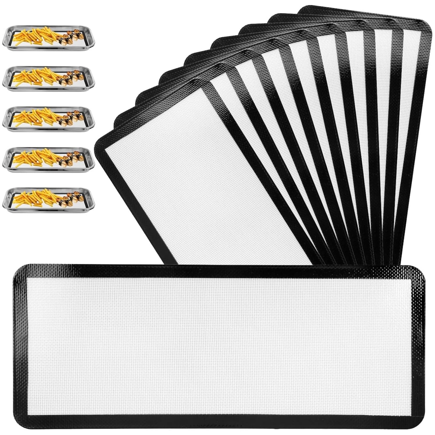 5 Pcs Silicone Tray Mats Silicone Baking Sheet 17 x 6.8 Inches Medium Tray Silicone Mat Freeze Dryer Machine Reusable Accessory for Freeze Dryer Trays,Non Stick,Black,Topboutique