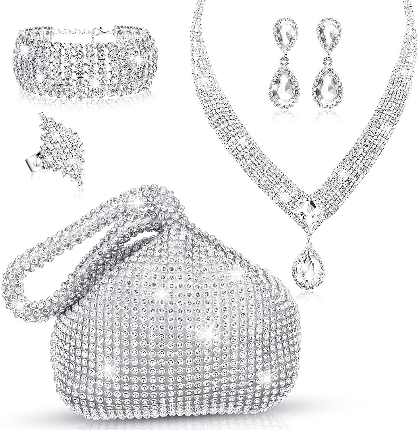 5 Pcs Silver Clutch Purses for Women Evening Rhinestone  display picture 3