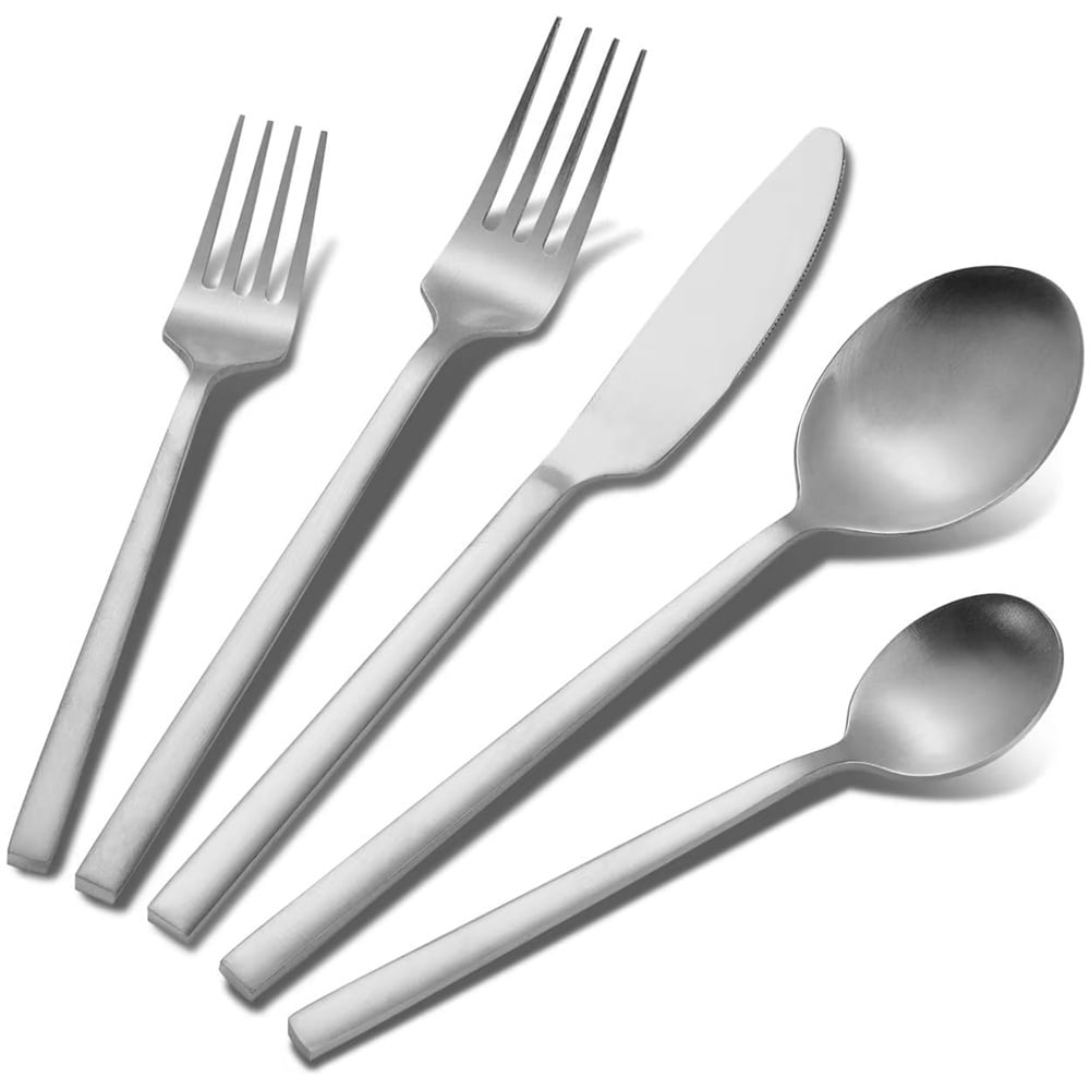 Pcs Silver Forged Tableware Set,Stainless Steel Matte Satin