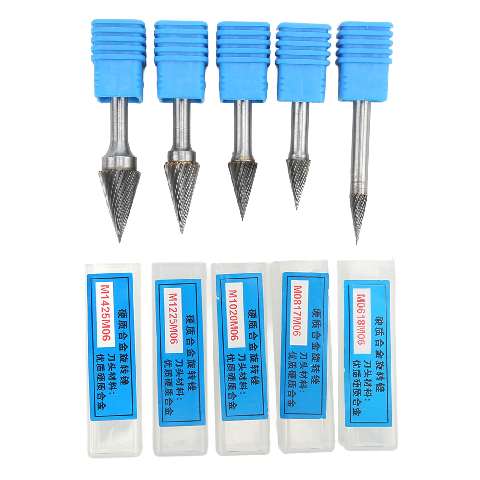 5 Pcs Single Cut Carbide Burr Set Rotary Files with 6mm/0.24in Shank for Carving Polishing