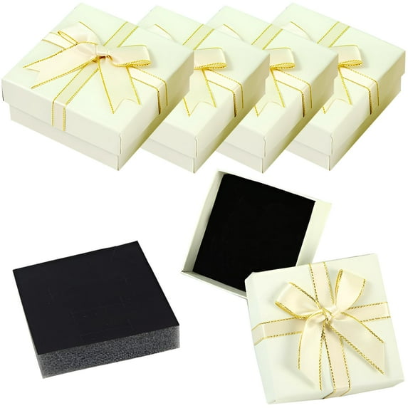 5 Pcs Small Gift Boxes Jewellery Gift Box with Lids & Beautiful Quality Bows, Ring Earring Necklace Bracelet Square Gift Cardboard Box