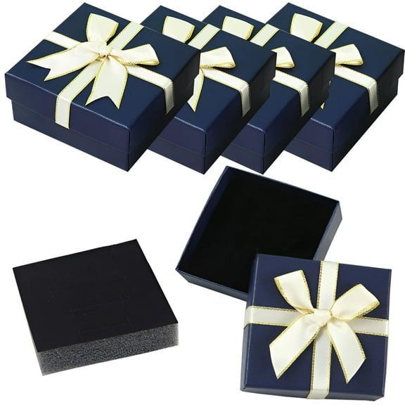 5 Pcs Small Gift Boxes Jewellery Gift Box with Lids & Beautiful Quality Bows, Ring Earring Necklace Bracelet Square Gift Cardboard Box