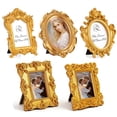 thumbnail image 1 of 5 Pcs Small Vintage Picture Frames, Antique Ornate Mini Gold Frames Mini Baroque Oval Rectangle Resin Frame with Backing for Wedding, Party, Tabletop, 1 of 9