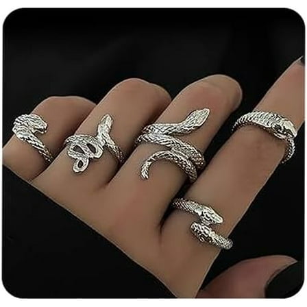 5 Pcs Snake Rings Set Ouroboros Wrap Open Rings Stackable Animal rings Adjustable Knuckle Rings for Men and Women