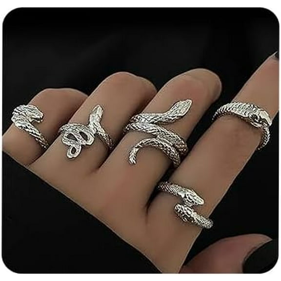 5 Pcs Snake Rings Set Ouroboros Wrap Open Rings Stackable Animal rings Adjustable Knuckle Rings for Men and Women