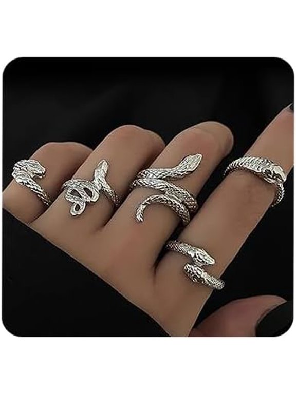 5 Pcs Snake Rings Set Ouroboros Wrap Open Rings Stackable Animal rings Adjustable Knuckle Rings for Men and Women