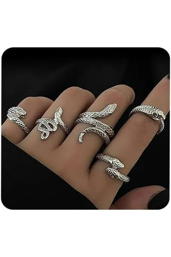 5 Pcs Snake Rings Set Ouroboros Wrap Open Rings Stackable Animal rings Adjustable Knuckle Rings for Men and Women