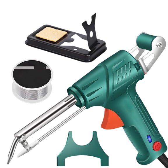 5 Pcs Soldering Iron Gun Kit, 60W Fast Heating Solder Feeder with Desoldering Pump, Tweezers, Solder Wire, Soldering Iron Stand, Heat-Resistant, Anti-Static, Green External Heat Ceramic Hot