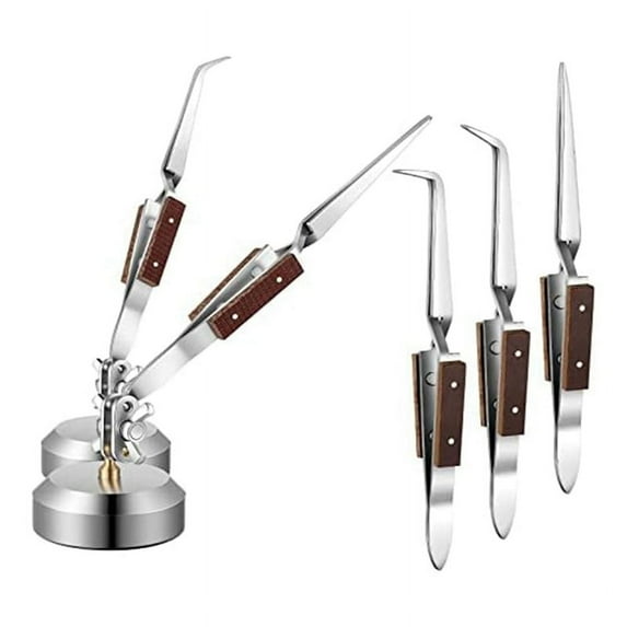 5 Pcs Soldering Tweezers Set with Base 360° Rotation for Jewelry Making, Welding, Repairing