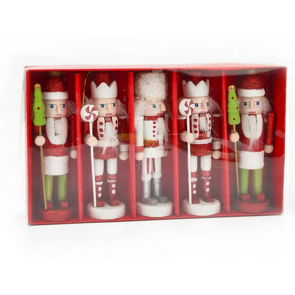 MERRYHAPY 5 Pcs Wooden Nutcracker Christmas Ornaments Holiday Home Decor Set
