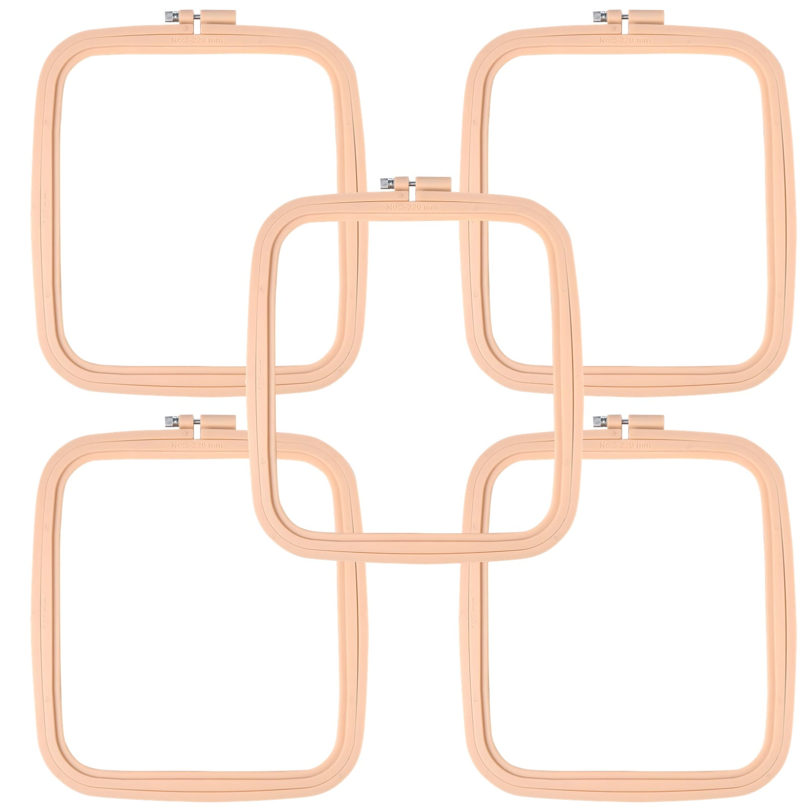 5 Pcs Square Embroidery Hoop Set, 8.7 x 7.7 in ABS Plastic Cross Stitch Hoop, Peach Punch Needle Hoop for Embroidery, Sewing, and Crafting