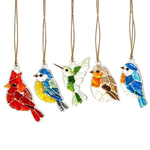 5 Pcs, Stained Glass Window Hanging 4.5 Inch Bird Decor for Home Stained Glass Suncatcher Hanging Wall Decor Coastal Themed Hanging Ornaments for Window Living Room Bedroom Patio