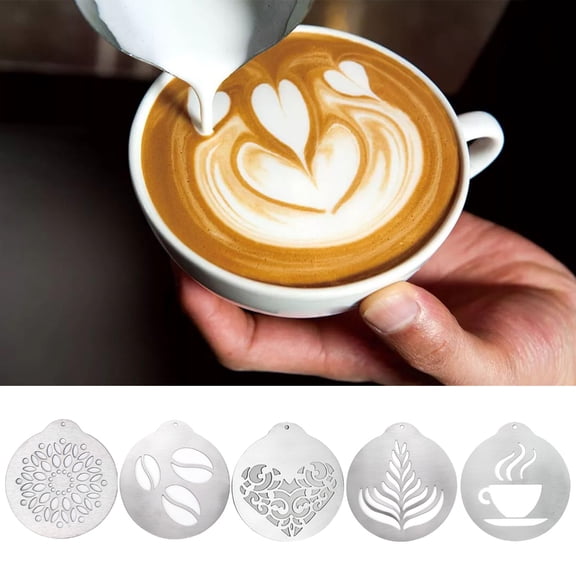 5 Pcs Stainless Steel Coffee Stencils Coffee Decor Stencil Novel Lattes Art Stencils Cappuccinos Art Templates
