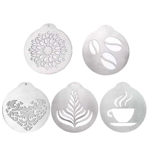 5 Pcs Stainless Steel Coffee Stencils Coffee Decor Stencil Novel Lattes Art Stencils Cappuccinos Art Templates
