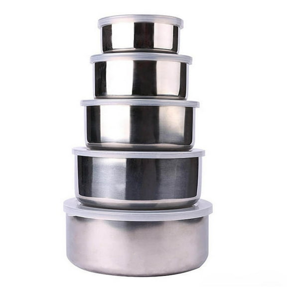 5 Pcs Stainless Steel Container with Lids - Stackable Canisters Sets for The Kitchen - Refrigerator Organizing Containers Container Storage Mixing Bowl Set Fresh Bowl Food Storage Set with Lids