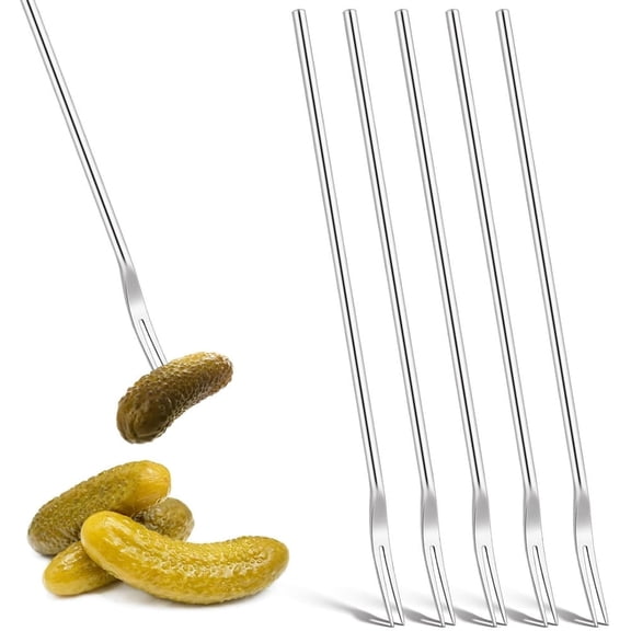 5 Pcs Stainless Steel Fruit Forks,2-Tine Pickle Forks with Long Handle,Party Dessert Fork,Salad Appetizer Fork,Olive Picker Grabber Tool,for Home Kitchen Bar 8.6 Inch Silver By HXRH