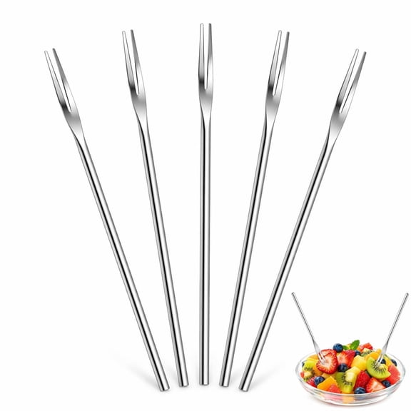 5 Pcs Stainless Steel Fruit Forks,2-Tine Pickle Forks with Long Handle,Party Dessert Fork,Salad Appetizer Fork,Olive Picker Grabber Tool,for Home Kitchen Bar 8.6 Inch Silver By HXRH