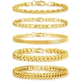 thumbnail image 1 of 5 Pcs Stainless Steel Mens Chain Bracelet - Sturdy Curb Width Silver Rope Figaro Snake Cuban Link Chain Bracelet Set Stack Chain Bracelet for Men Women 6.5/7.5/8.3/9 Inches, 1 of 6