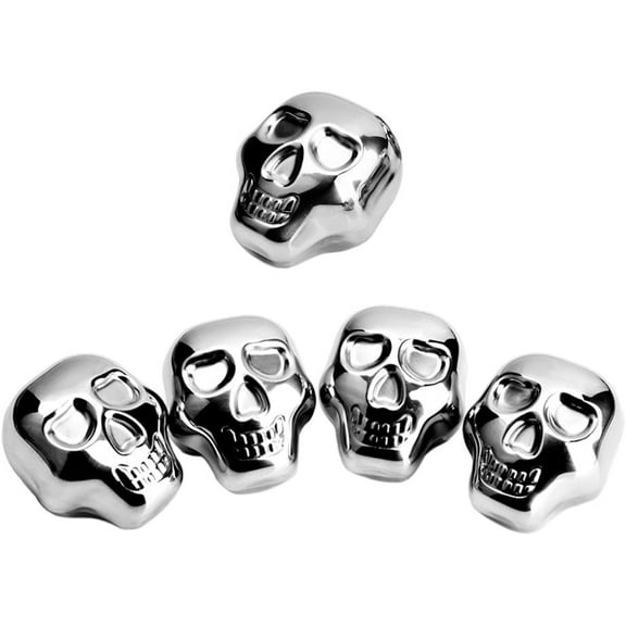 5 Pcs Stainless Steel Skull Head Shaped Reusable Ice Cubes for Cooling Wine Beverage