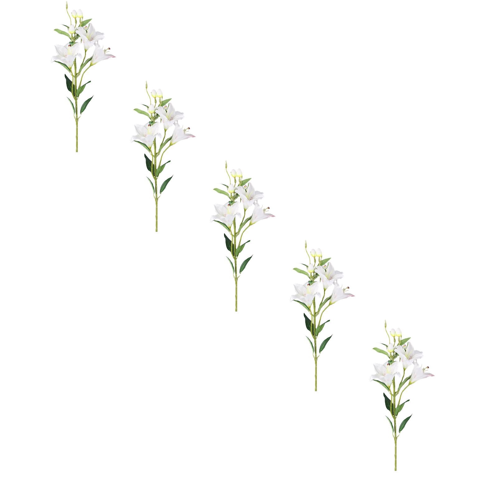 5 Pcs Stargazer Lily Artificial Flowers for Decoration, Long Stems Real Touch latex Fake Flowers, Faux Silk Easter Lily for Spring Indoor Home Office Wedding Table Centerpiece, 31.5 Inch, White