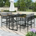 thumbnail image 1 of 5 Pcs Steel Outdoor Dining Set, Rectangular Metal Table with 4 Single Dining Chairs and Wood Armrest, 1 of 8