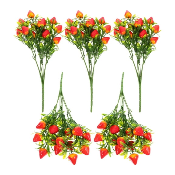HOMEMAXS 5pcs Faux Strawberry Stem Artificial Fruit Bunch Arrangement for Home