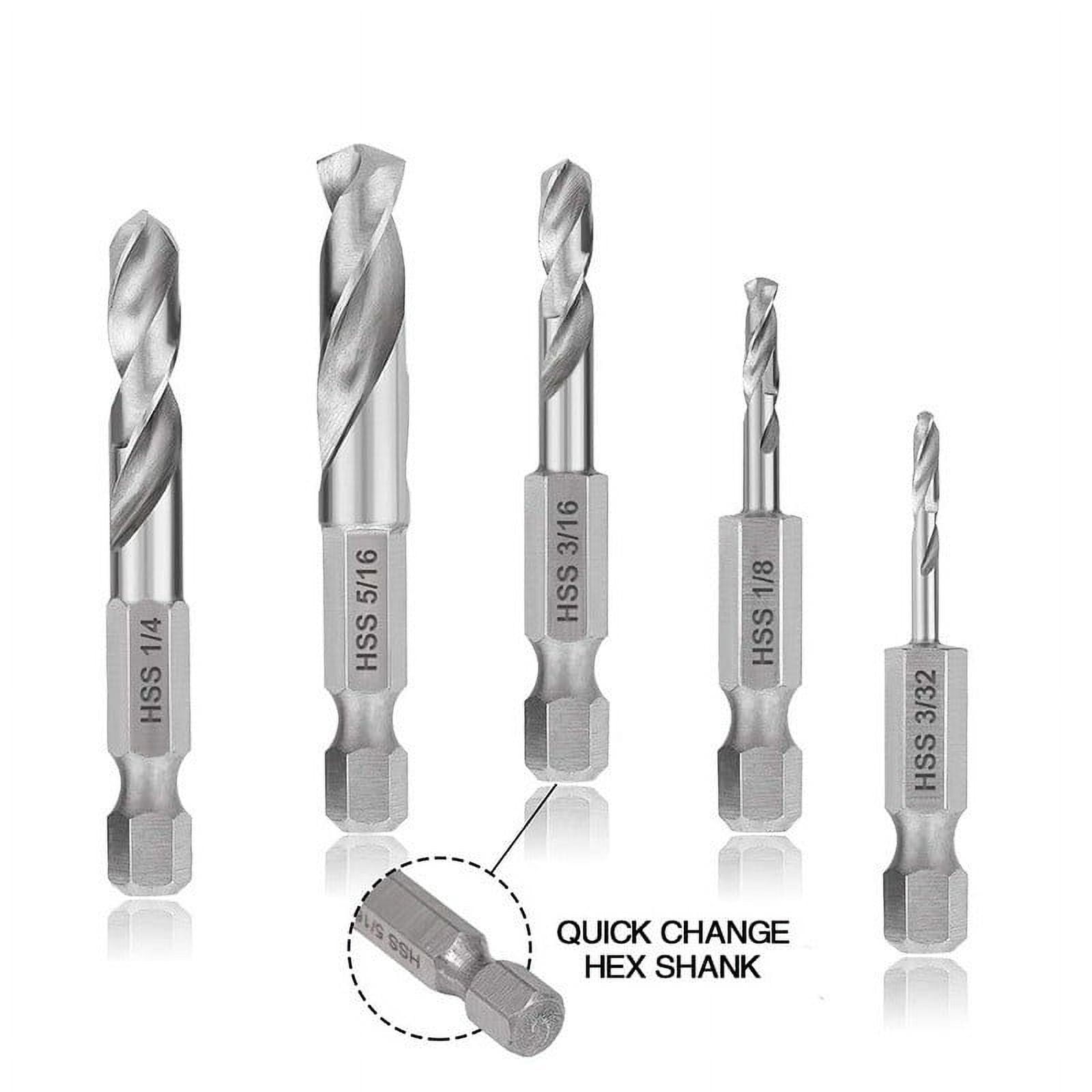 5 Pcs Stubby Drill Bit Set For Metal Quick Change 1/4" Hex Shank