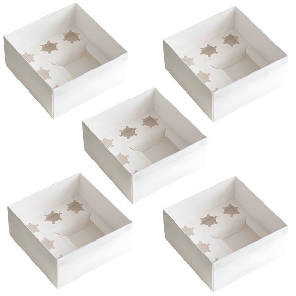 5 Pcs Sturdy PET Pack, Bento Cake and Cupcake Boxes Combo, Clear Lid Bento Box for Cakes, Multipurpose for Cake and Cupcake Storage, Stylish White Base