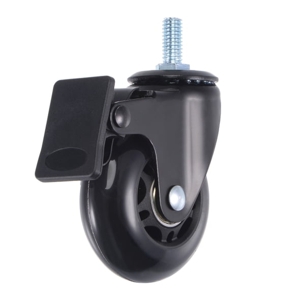 5 Pcs Swivel Caster PU 2.5" with Brake M10 Threaded Stem 110Lbs Load Black