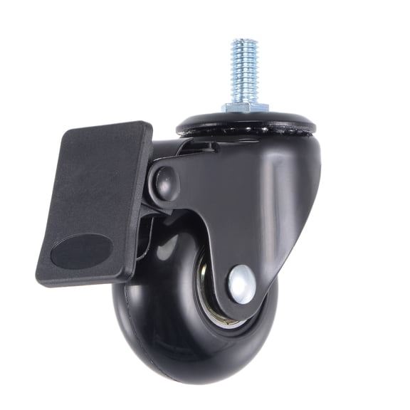 5 Pcs Swivel Caster Wheel PU 2" with Brake M10 Threaded Stem 110Lbs Load Black