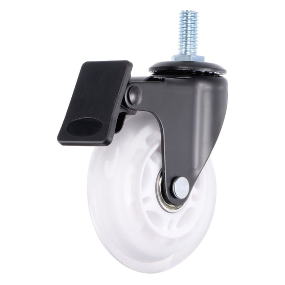 5 Pcs Swivel Caster Wheel PU 3" with Brake M10 Threaded Stem 110Lbs Load White