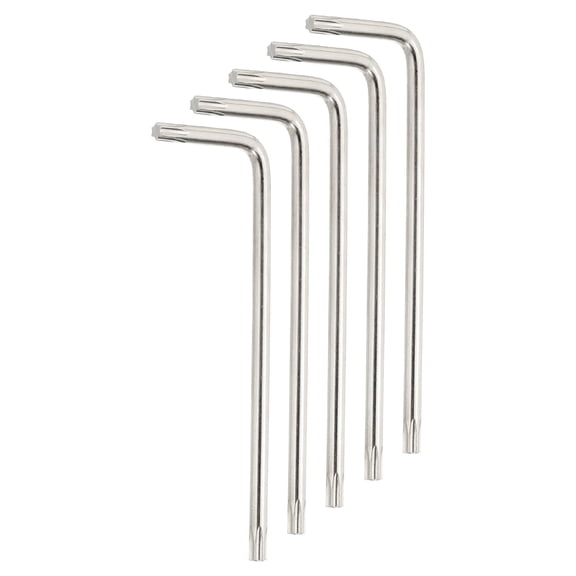 5 Pcs T20 Security Anti Tamper Proof Torx Star Key Bit 2.17" Long Arm L-Shaped Torx Hex Key Wrench 6 Points Spanner Carbon Steel Hand Tool for Automotive Home Bright Silver