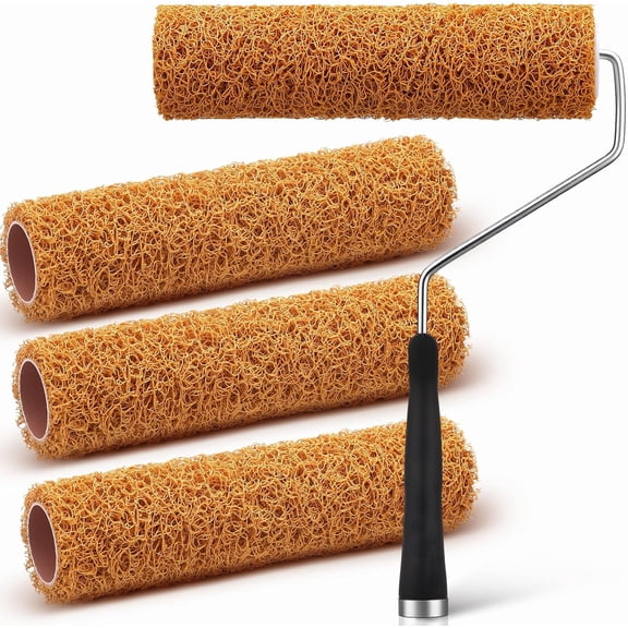 5 Pcs Texture Paint Roller Set, 4 Pcs 9 Inch Small Texture Roller Brown with a Paint Frame for Home Improvement Supplies, Popcorn Ceilings