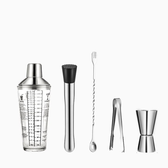 5 Pcs Thickened Glass Cocktail Shaker Set, Manual Hand Shake Mixing Pot, Premium Barware Kit for Home Bar Party Drink Mixing Enthusiasts