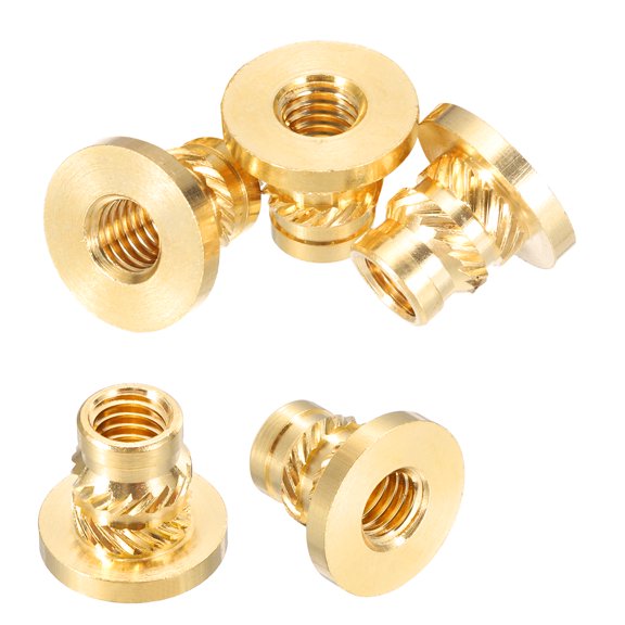 5 Pcs Threaded Inserts, M6 x 11.7mm H x 8.7mm OD Brass Metric Knurled Flange T-Nuts Female Threaded Heat Set Inserts Embedment Nut for Plastic and 3D Printing Components