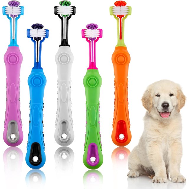 5 Pcs Three Sided Dog Toothbrush Dental Oral Care PET Dog Tooth Brush Dog Tooth Brushing Kit for