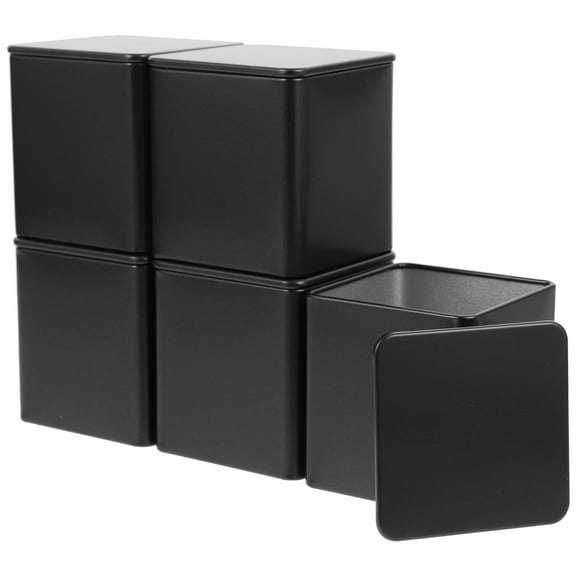 5 Pcs Tinplate Small Square Can Tea Nettle Candy Jars with Lids Containers for Food Travel Black