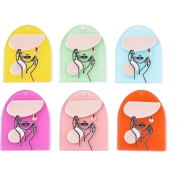 5 Pcs Translucent Cellulose Acetate(Resin) Pendants 3D Printed Pendant Accessory Half Oval with Woman Pendant DIY