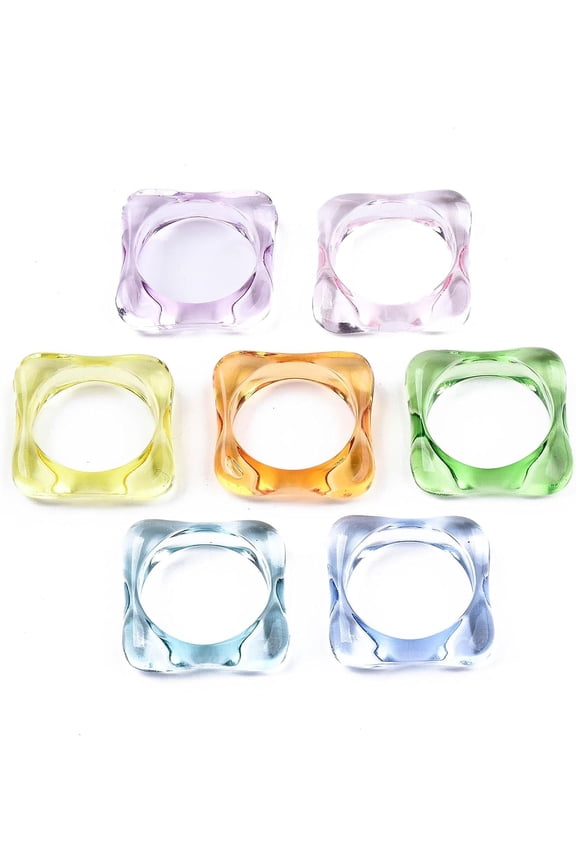 5 Pcs Transparent Acrylic Finger Rings Square Rings Mixed Color Rings Ornament for Women Birthday Festival Elegant Gifts DIY Personalized Jewelry US Size 7 1/2(17.7mm) 5pcs