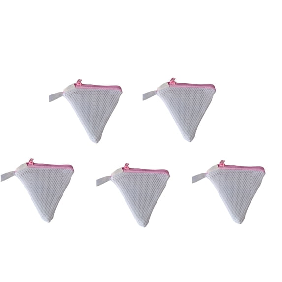 5 Pcs Triangle Mesh Laundry Bag,Reusable Wash Bag with Zipper | Scent Beads Laundry Pod Dissolution Protection Bags for Laundry Room,Washing Machine,Pink