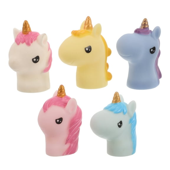 GOOHOCHY Unicorn Finger Puppets for Kids Rubber Realistic Design Bath Time Party Favors 5pcs