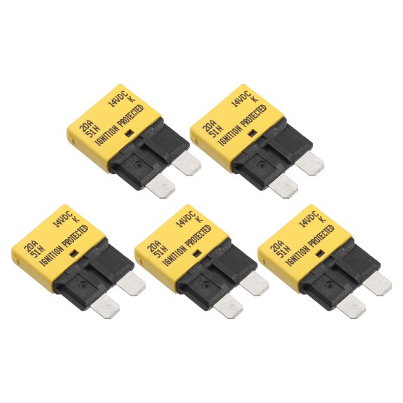 5 Pcs Universal Car E37 Circuit Breakers Fuses Replacement 20A 14V Durable Plastic Metal Yellow