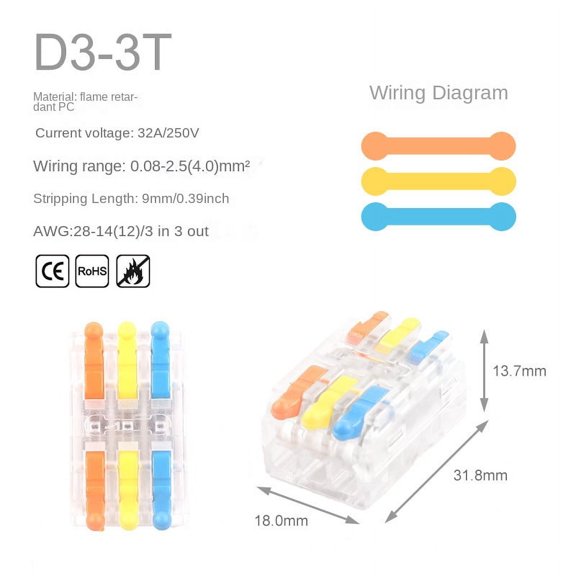 5 Pcs Universal Compact Wire Connector Splitter Quick Cable Glands for 28-12AWG Small Wiring Connectors