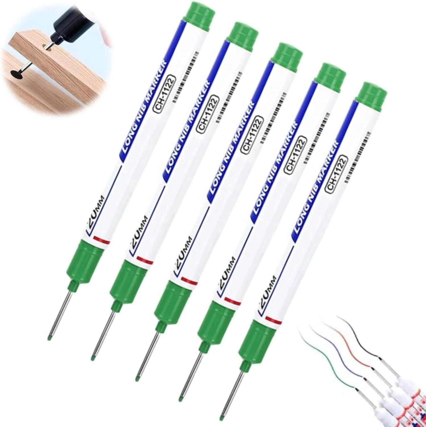 5 Pcs Upgrade Long Head Deep Hole Marker Pens - 20mm Deep Reach Markers ...