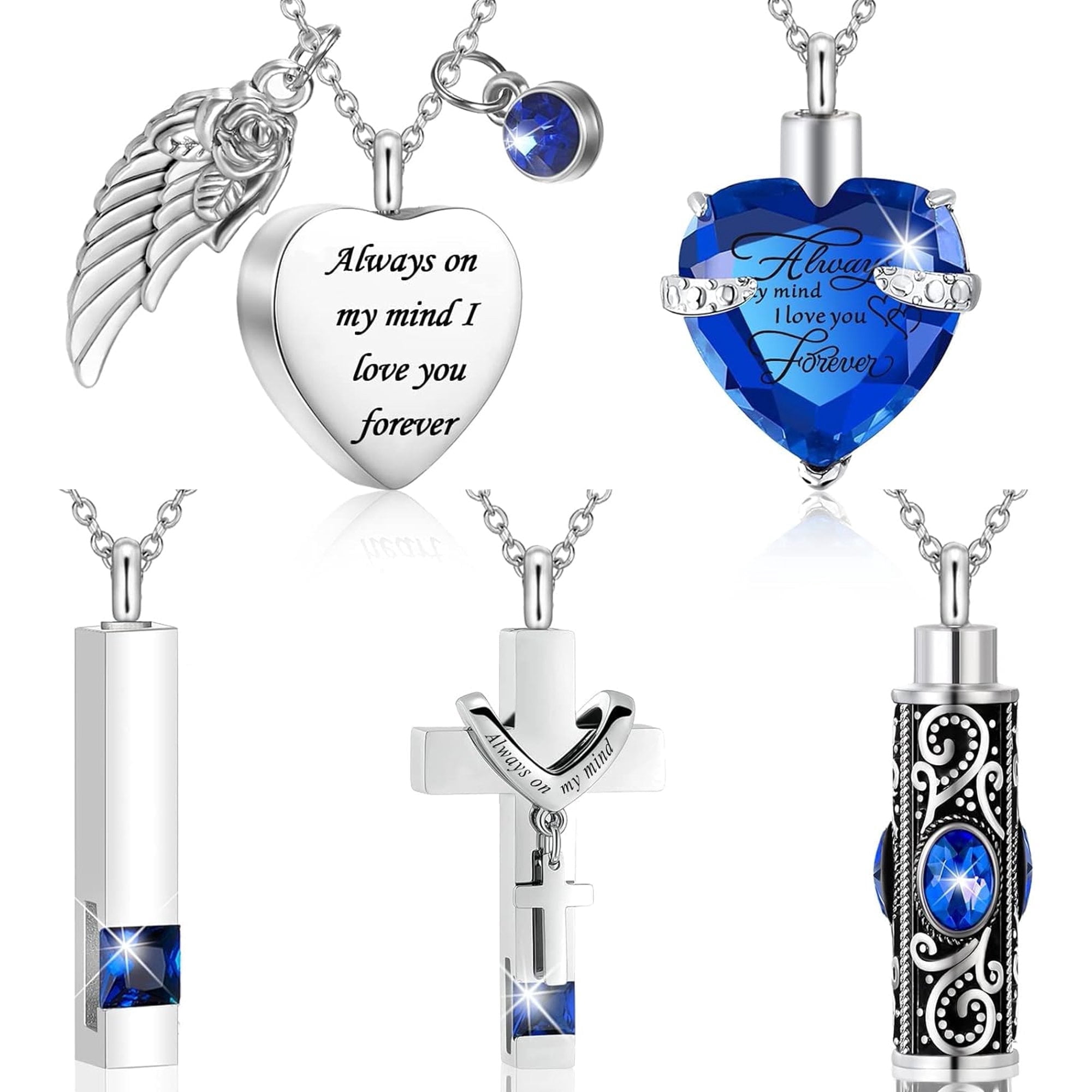 5 Pcs Urn Necklace for Ashes Heart Cross Cubic Stainless Steel Cremation Memorial Keepsake Locket for Women Men Loved Ones