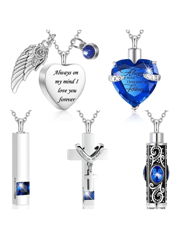 5 Pcs Urn Necklace for Ashes Heart Cross Cubic Stainless Steel Cremation Memorial Keepsake Locket for Women Men Loved Ones