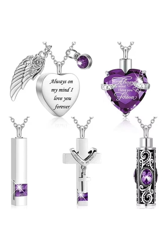 5 Pcs Urn Necklace for Ashes Keepsake Cremation Heart Cross Cubic Jewelry for Ashes Stainless Steel Memorial Locket Ashes Keepsake Necklace for Women Men Loved Ones, 5 Styles
