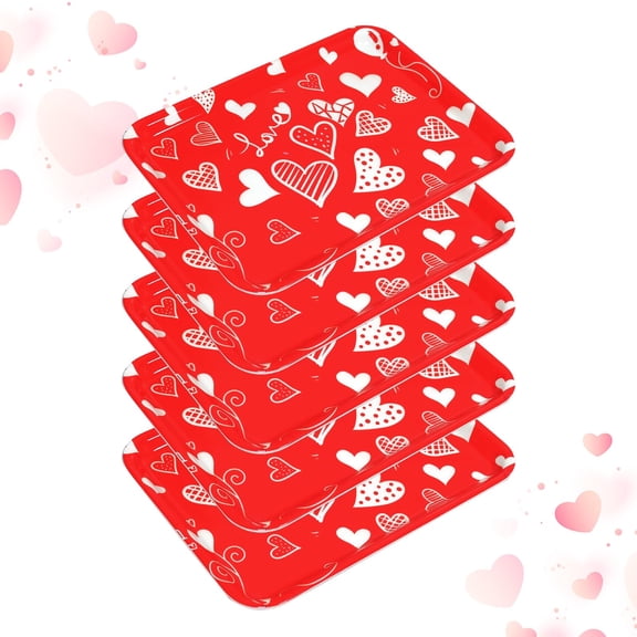 5 Pcs Valentine' s Day Serving Trays 13 x 10 Inch Melamine Heart Decorative Platter Reusable Serving Dishes Red Dessert Trays for Party Decorations Supplies Y101