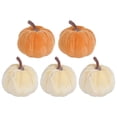 thumbnail image 1 of 5 Pcs Velvet Fake Pumpkins Fall Decor,Faux Small Pumpkin,Small Decorative Fabric Rustic Pumpkins,Fall Artificial Velvet Pumpkins,Small Realistic Vegetable Ornament,Halloween Decorations,Orange&Beige, 1 of 6